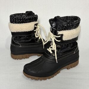 Tamarack Womens 8 Black Duck Boots Knit Fold Lined Waterproof Winter Snow Boots